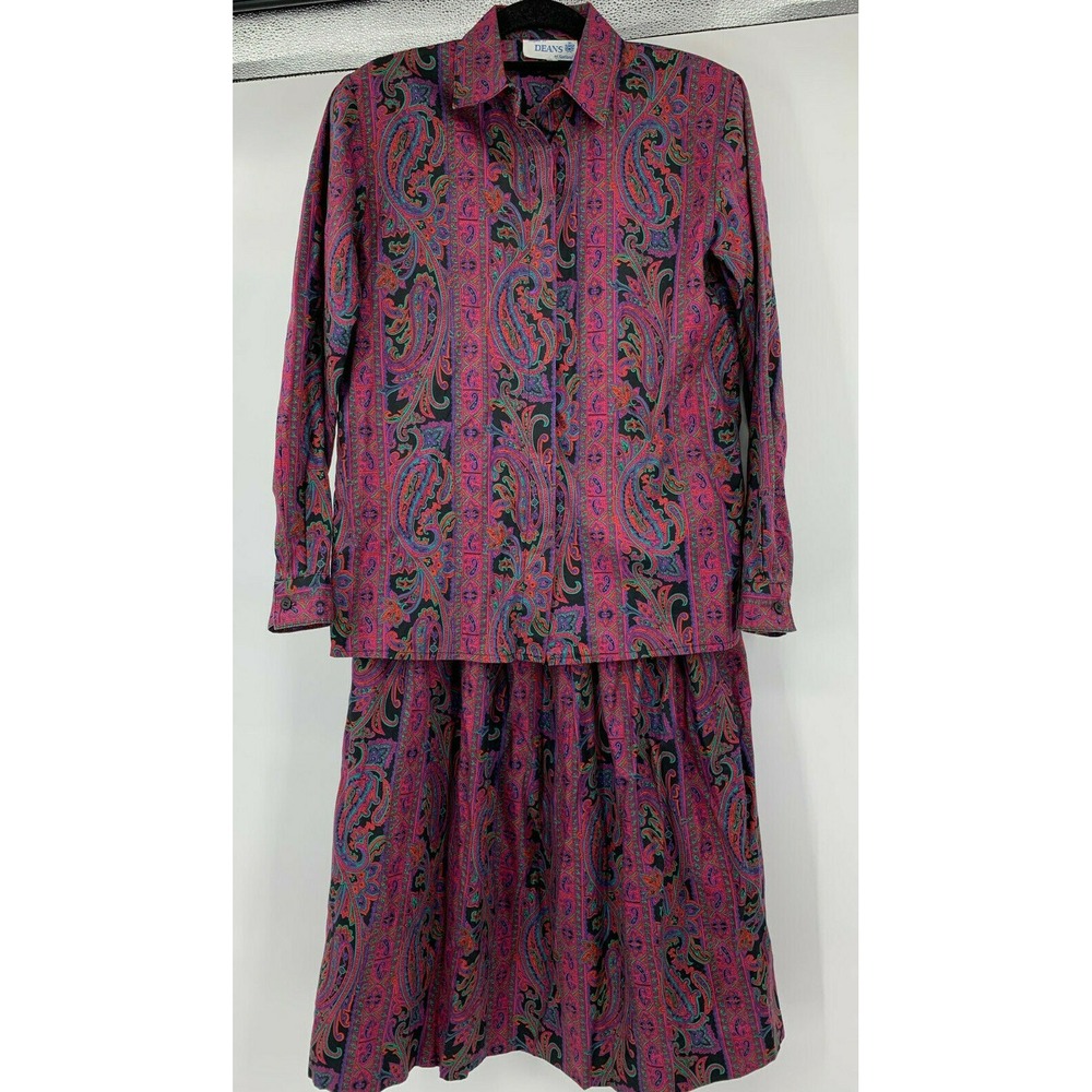 Vintage Deans of Scotland Blouse and Skirt Set Paisley Secretary Geek Size 8